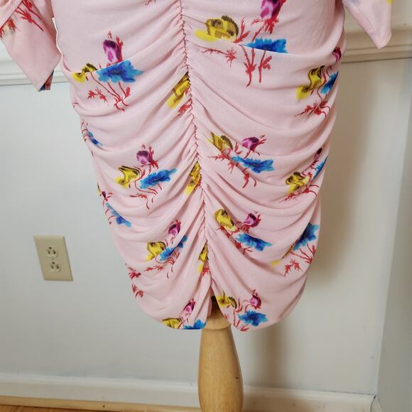 Ganni Dress Size 38 US 6 Womens Floral Pink Mesh Ruched Mini Bodycon Feminine - Picture 9 of 12